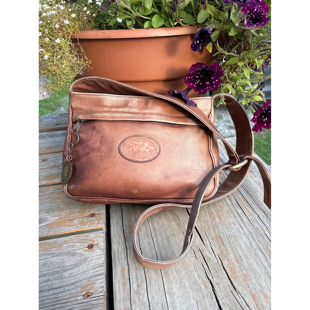 Vtg American Angel Tan Leather Shoulder Crossbody Bag with Original Charm Boho